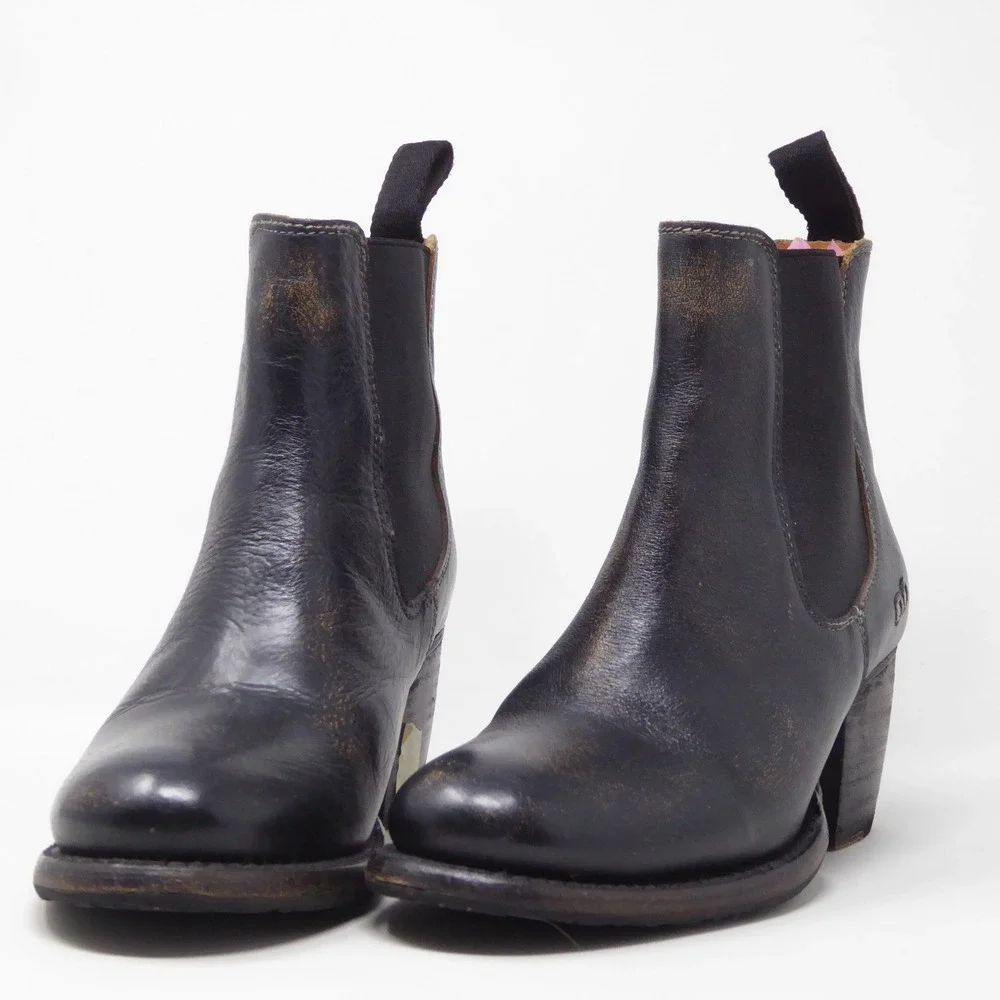 Bed Stu Womens Lorn Chelsea Boots Black Leather Distressed Block Heel 6.5